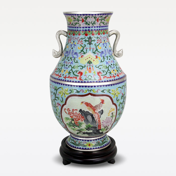 京锐景泰蓝12寸铸胎银丝双耳瓶