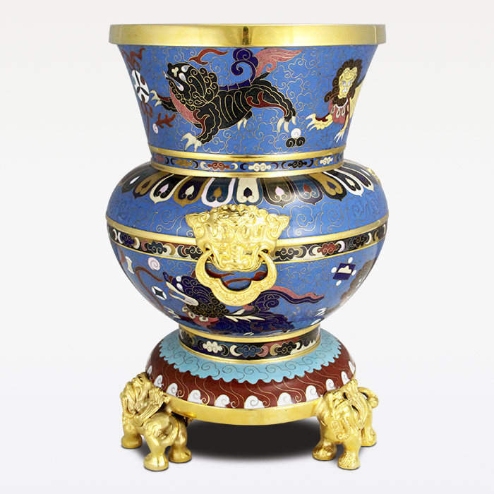 京锐景泰蓝15寸狮纹三环尊